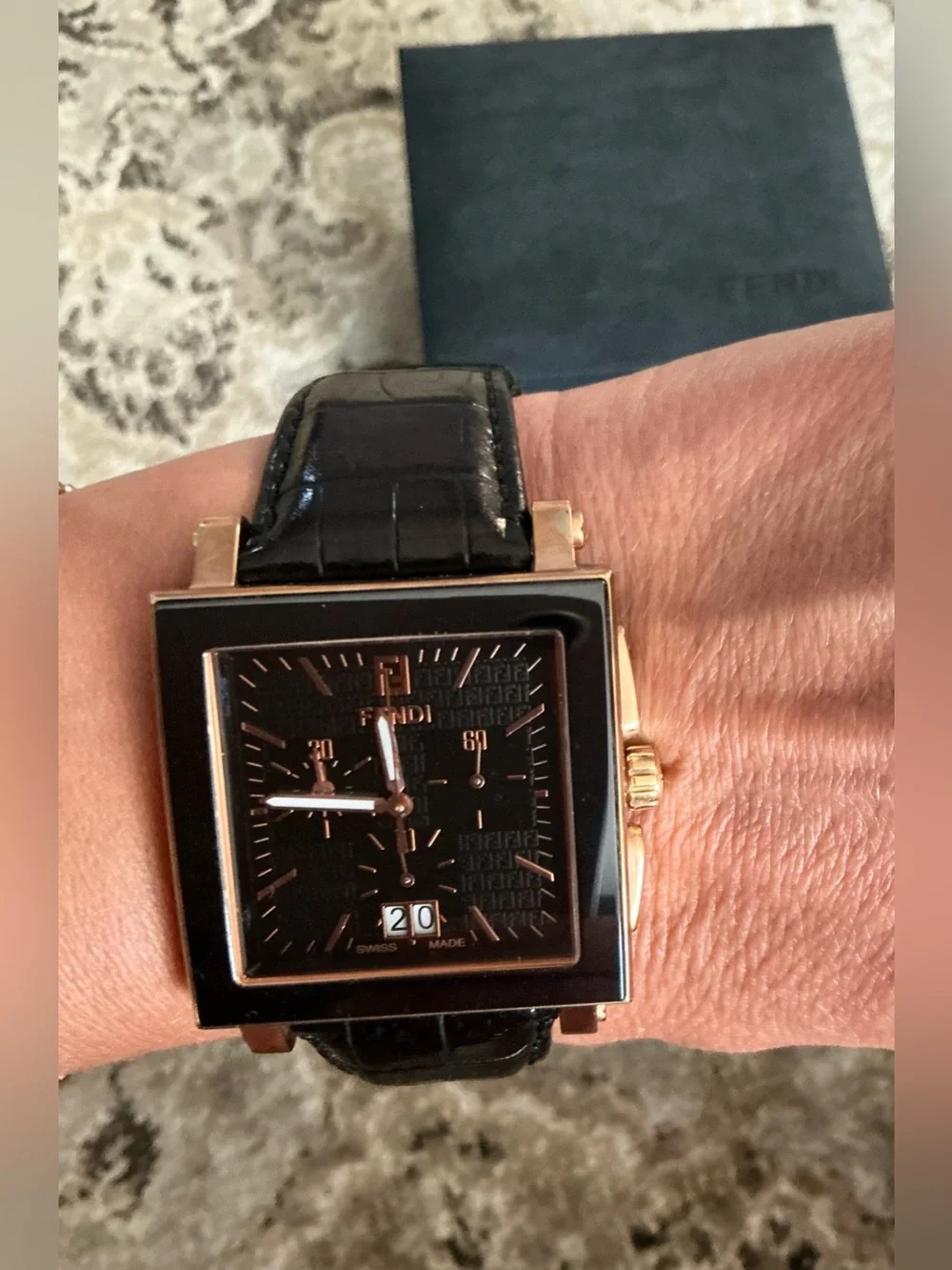 Authentic FENDI QUADRO CHRONOGRAPH DRESS watch w box and card 🔥🔥